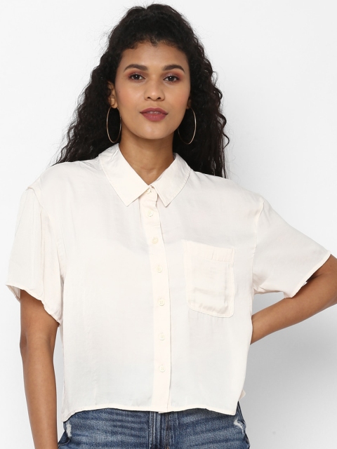 AMERICAN EAGLE OUTFITTERS Women Off-White Classic Regular Fit Solid Casual Shirt