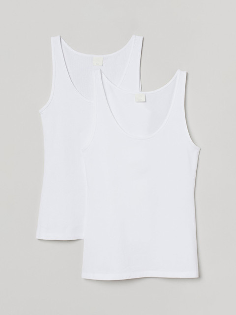 

H&M Women 2-Pack White Rib Tanks