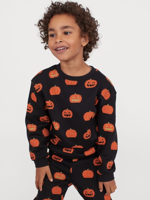 

H&M Boys Black & Orange Pumpkin Printed Sweatshirt
