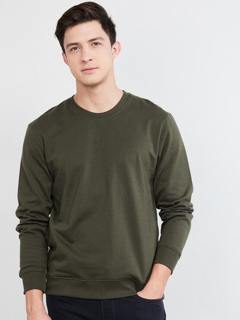 

max Men Green Solid Sweatshirt