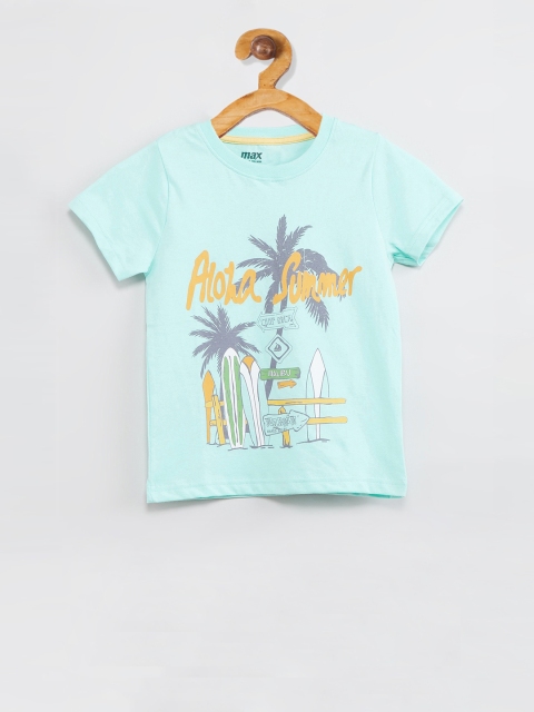 

max Boys Blue Printed Round Neck T-shirt