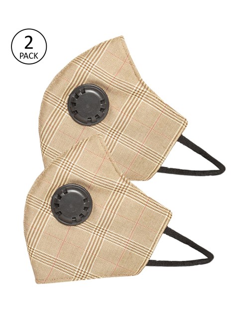 

LUXURAZI Men Pack Of 2 Beige Valved 5-Ply Reusable Protective Outdoor Masks