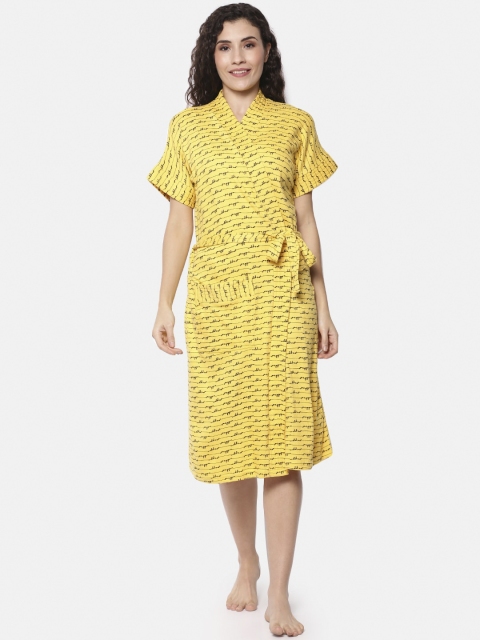 

Red Rose Women Yellow & Black Printed Bath Robe