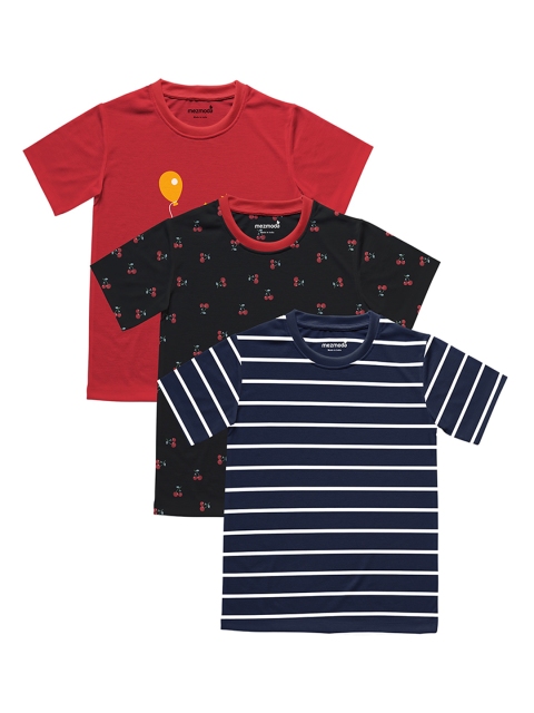 

mezmoda Boys Pack Of 3 Striped Round Neck T-shirt, Navy blue
