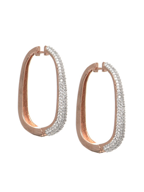 

INDYA Silver-Plated White Oval Hoop Earrings