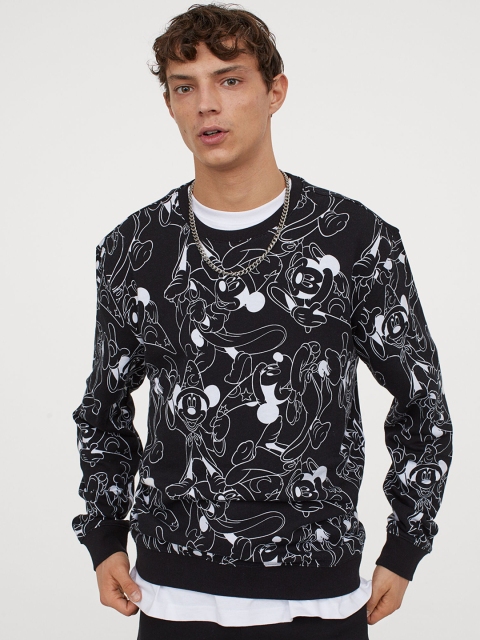 

H&M Men Black & White Printed Pullover Sweatshirt