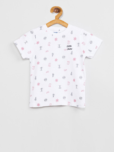 

max Boys White Printed Round Neck T-shirt