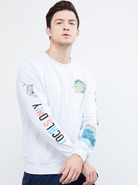 

max Men White Printed Sweatshirt