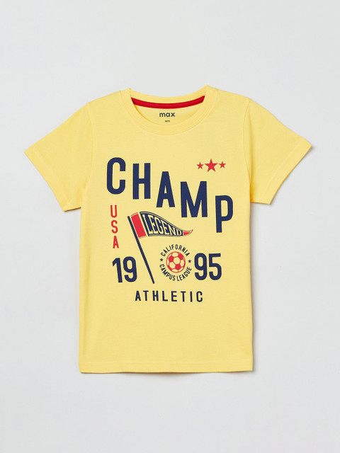 

max Boys Yellow Printed Round Neck T-shirt