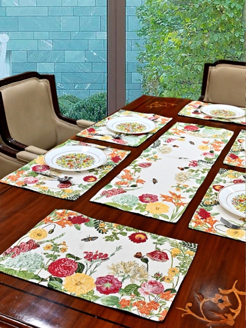 

AVI Living Set of 6 Red & Yellow PVC Rectangle Dining Table Mats & Runner