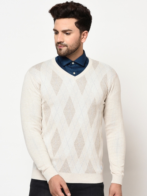 

METTLE Men Off-White Self Design Pullover Sweater