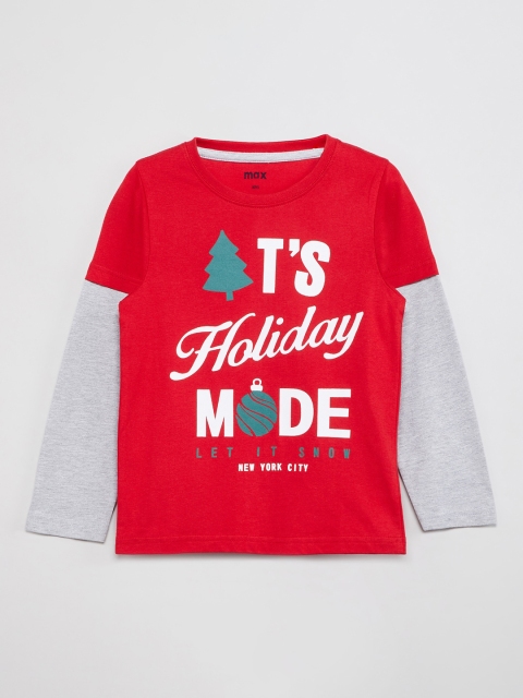 

max Boys Red Printed Round Neck T-shirt
