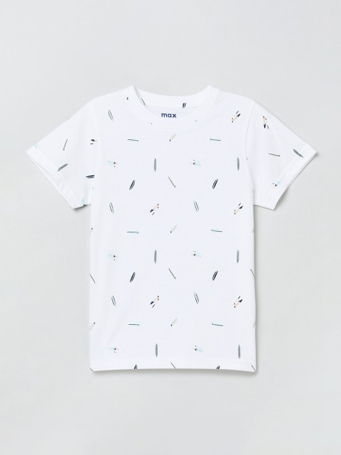 

max Boys White Printed Round Neck T-shirt