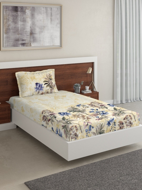 

DDecor Yellow Floral 144 TC Cotton 1 Single Bedsheet with 1 Pillow Covers
