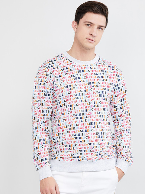 

max Men Grey Melange & Pink Printed Sweatshirt