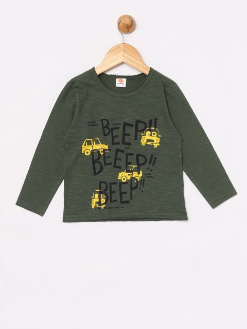 

SCAMPY Boys Green Car Printed Round Neck T-shirt
