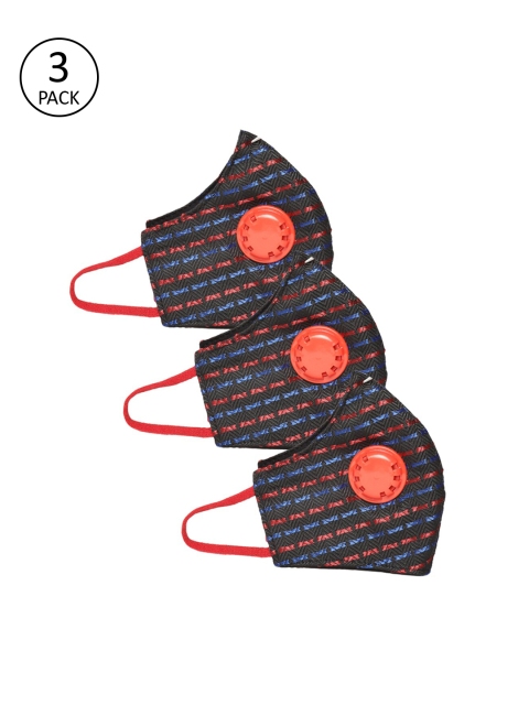 

LUXURAZI Men 3 Pcs Embroidered 5-Ply Valved Anti-Bacterial Reusable Outdoor Masks, Black