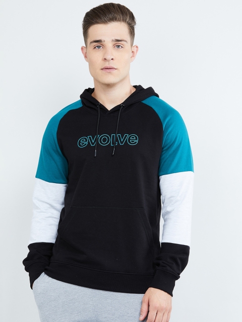 

max Men Black & Blue Printed Hooded Sweatshirt