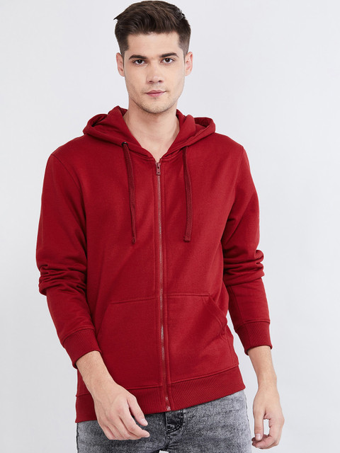

max Men Red Solid Hooded Sweatshirt