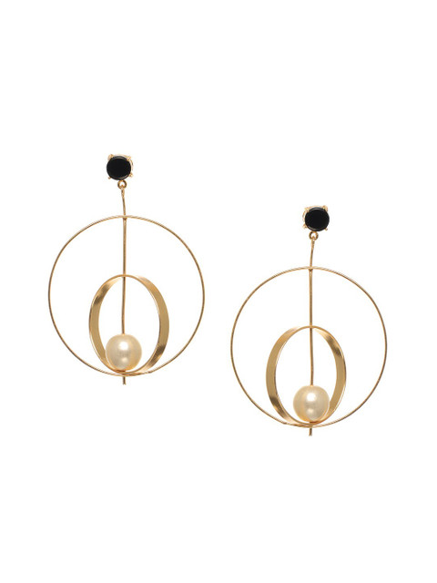 

INDYA Black & Gold-Toned Circular Drop Earrings