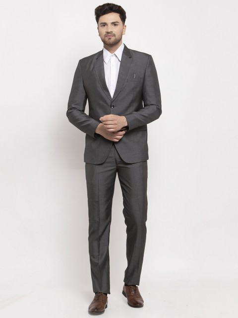 

KLOTTHE Men Grey Solid Slim-Fit Single-Breasted Party Suit