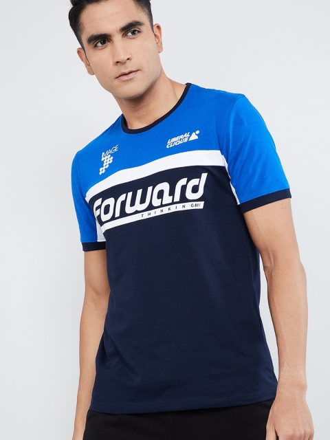 

max Men Blue Colourblocked Round Neck T-shirt