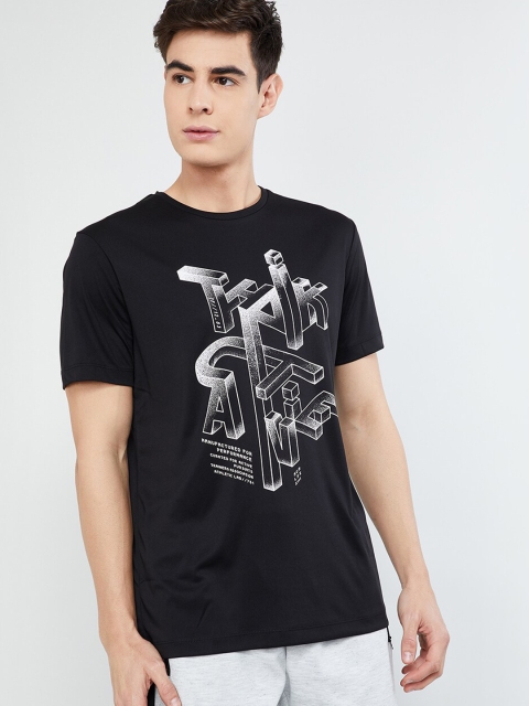 

max Men Black Printed Round Neck T-shirt