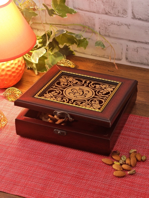 Aapno Rajasthan Brown & Gold-Toned Printed Wood Multipurpose Box