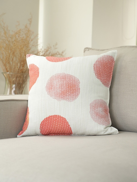 

BLUE BOAT Orange & Off-White Set of Single Geometric Square Cushion Covers