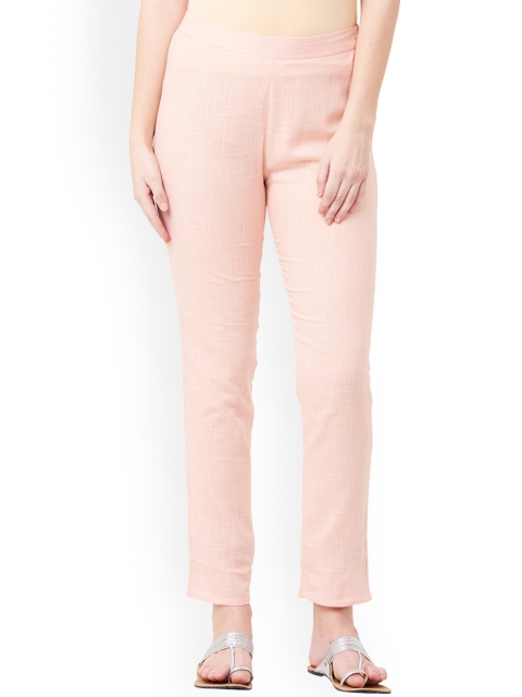

IMARA Women Peach-Coloured Regular Fit Solid Regular Trousers