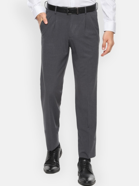 Van Heusen Men Grey Regular Fit Solid Formal Trousers
