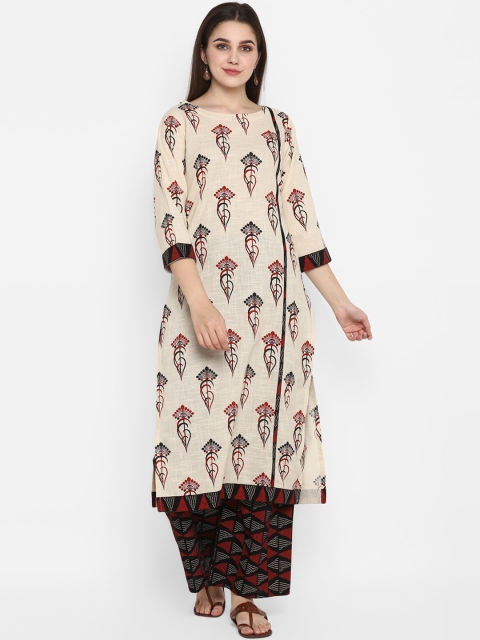 

ZOEYAMS Women Beige & Red Printed Kurta with Palazzos