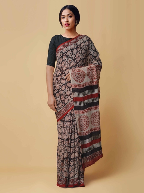 

Unnati Silks Black Pure Cotton Printed Kota Saree