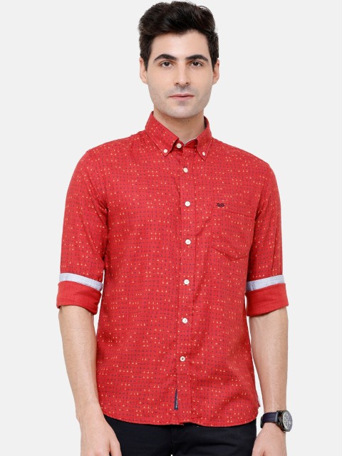 

Double Two Men Red Comfort Slim Fit Printed Casual Shirt