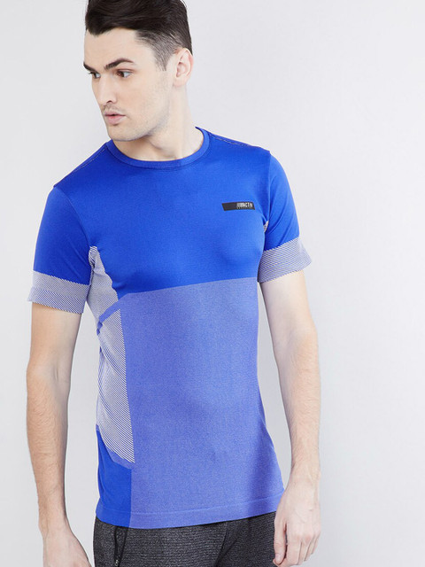 

max Men Blue Printed Round Neck T-shirt