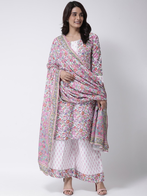 

Hangup Women Pink & White Printed Kurta with Palazzos & Dupatta
