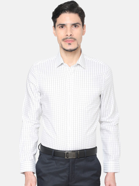

J Hampstead Men Navy Blue & White Slim Fit Checked Formal Shirt