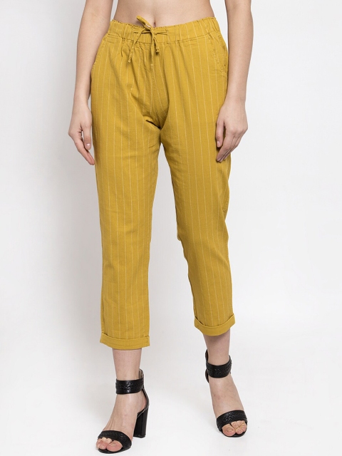 

Global Republic Women Mustard Regular Fit Striped Regular Trousers