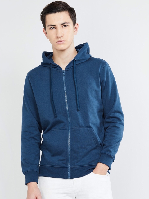 

max Men Blue Solid Hooded Sweatshirt
