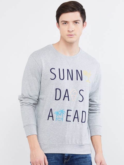 

max Men Grey Melange Printed Sweatshirt