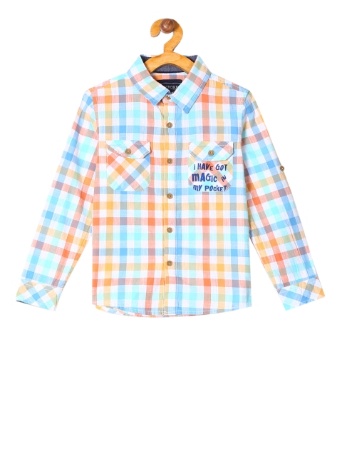 

Cherokee Boys White & Blue Regular Fit Checked Casual Shirt