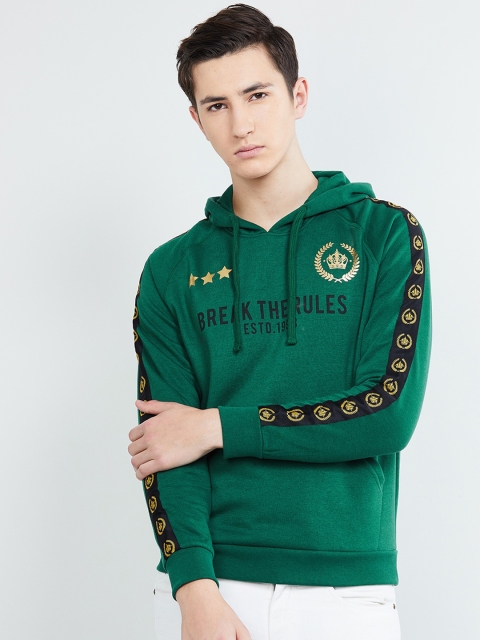

max Men Green Printed Hooded Sweatshirt