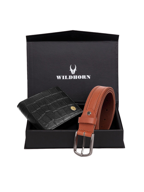 

WildHorn Men Black & Brown Textured RFID Protected Genuine Leather Accessory Gift Set