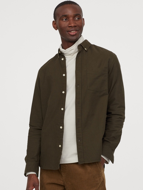 

H&M Men Olive Green Regular Fit Oxford Shirt