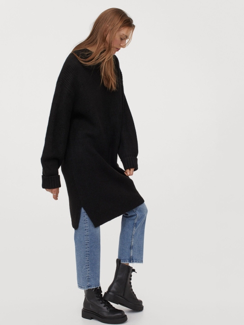 

H&M Women Black Rib-Knit Dress