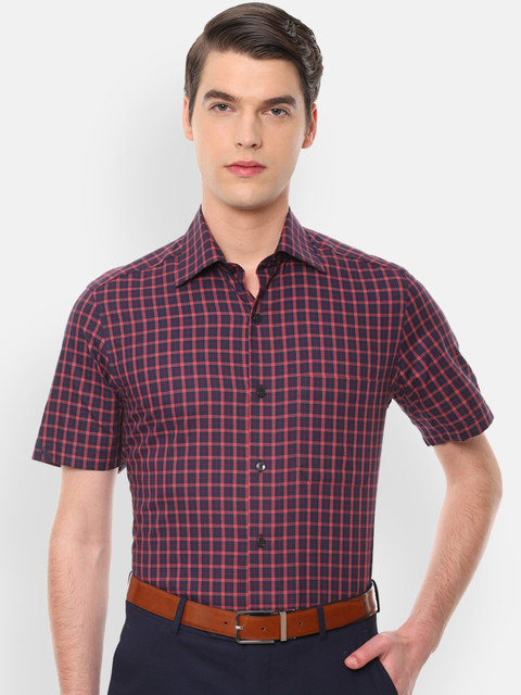 

Louis Philippe Men Navy Blue & Pink Regular Fit Checked Formal Shirt