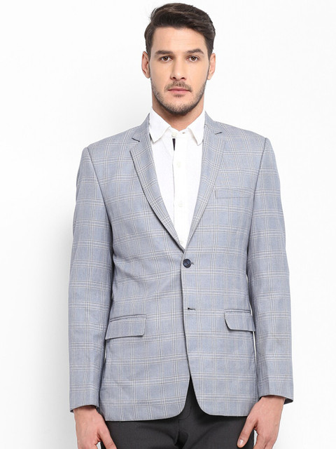 

ColorPlus Men Blue Checked Tailored-Fit Single-Breasted Casual Blazer