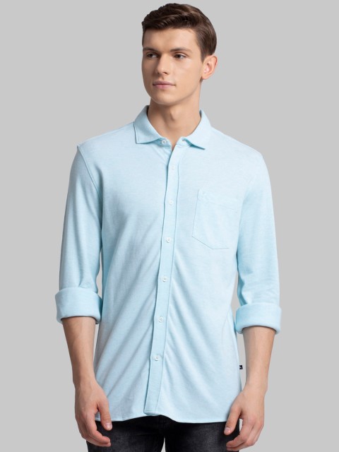 

Parx Men Blue Self Design Polo Collar T-shirt
