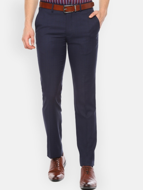 

Louis Philippe Men Navy Blue Slim Fit Checked Formal Trousers
