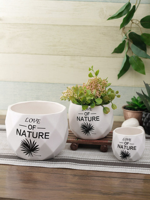 

Aapno Rajasthan Set of 3 White & Black Printed Ceramic Planters